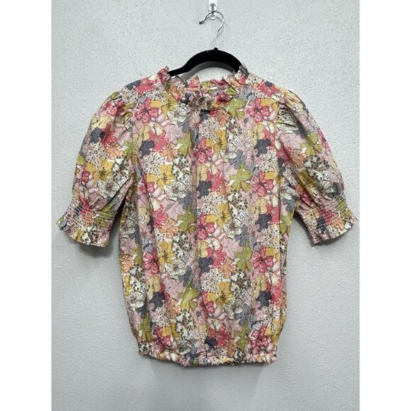 J.CREW Tops - J.Crew Liberty Fabric Blouse Top Small Mauve Floral Smocked Puff Sleeve READ